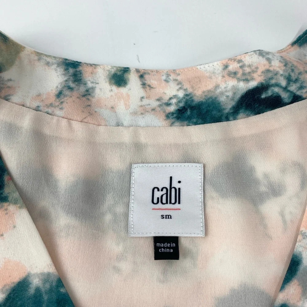 Cabi Womens Small Gelato Watercolor Pink Teal Tunic Blouse Sleeveless - Picture 4 of 8